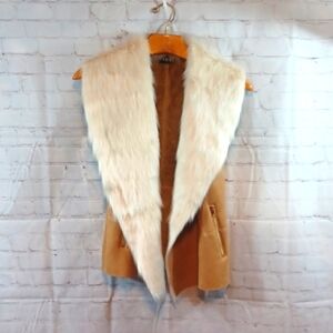 Vici Vintage Tan Plush Polyester Vest W / Full Large Fur Collar  S.  New